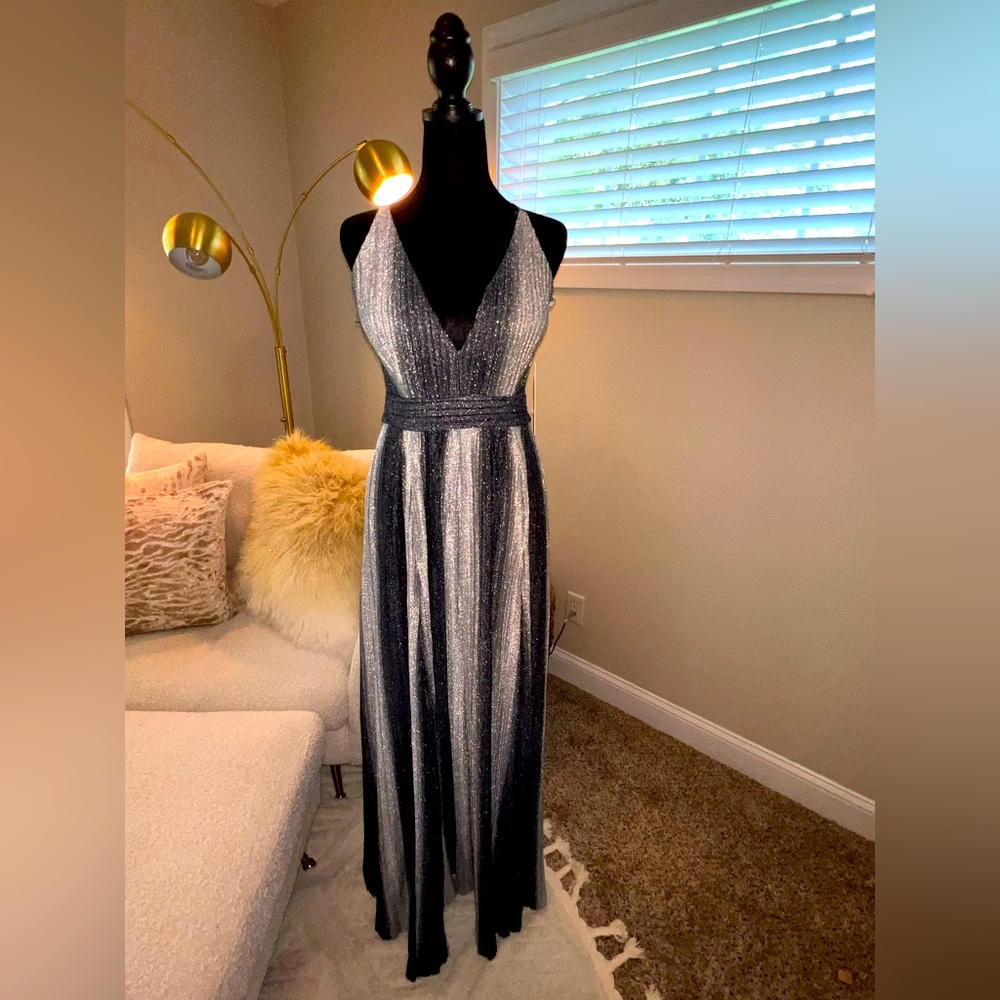 Aqua Silver and Black Shimmery V-Neck Wedding Dress